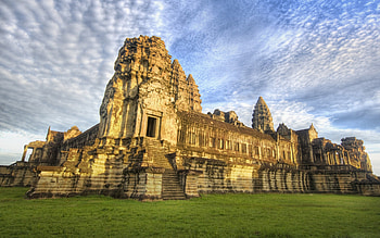 Angkor Wat, colorful, temple, beautiful, grass, hindu, clouds, nature, sky, cambodia HD wallpaper