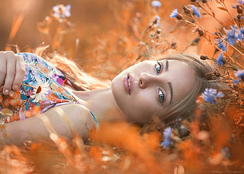 Flowers, lady, model, pretty HD wallpaper