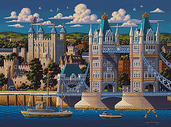 Tower Bridge London, blue, tower bridge, painting, art, pictura, london HD wallpaper