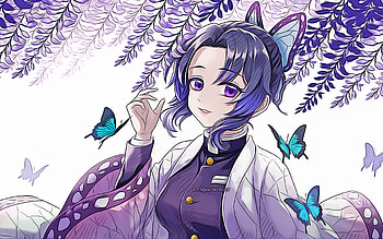 Kochou Shinobu, , vector art, Demon Hunter, butterflies, Kimetsu no Yaiba, Demon Slayer, artwork, manga, Shinobu Kocho, Giyu Tomioka HD wallpaper