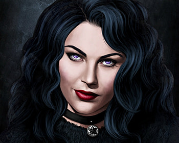 Yennefer, sorceress, black, art, girl, the witcher, amethyst eyes, fantasy, portrait, game, abigailsins HD wallpaper