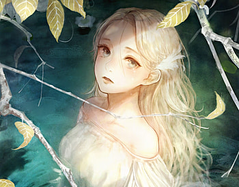 Artwork, cute, yellow eyes, anime girl HD wallpaper