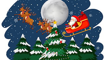 Christmas Trees Santa Claus Deers Moon Sky Background Christmas HD wallpaper