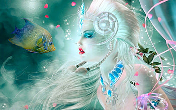 Water Witch, softness, colors, beautiful, Mermaid, seas, magical, face, fish, dreamy, siren, pastels, ocean HD wallpaper