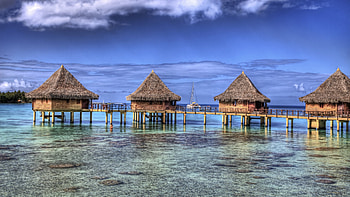 Bora Bora, Bungalows HD wallpaper
