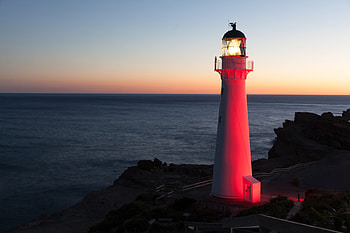 Nature, Sea, Night, Horizon, Lighthouse, Wellington HD wallpaper