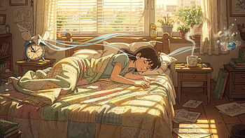 Dawn Drift: Waking Up —, Girl, Bed, Sunlight, Anime, Anime Girl HD wallpaper