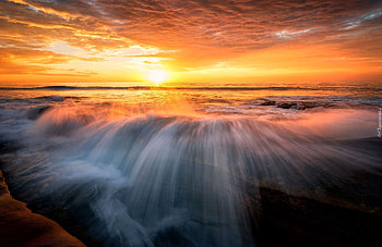 Seaside Sunset, waves, clouds, sky, sun, water, beach HD wallpaper
