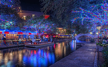 Cities, Trees, Night, Decorations, Holiday, Entertainment, San Antonio, Texas HD wallpaper