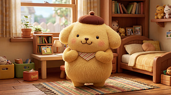 Pompompurin Cozy Room —, Pompompurin, Stuffed Animal, Dog HD wallpaper