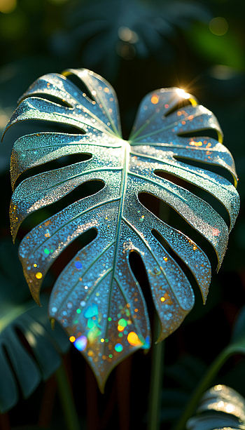 Monstera Delight: A Sparkling , leaf, nature, sunlight, close-up HD phone wallpaper
