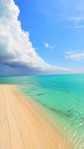 Cloud over Tropical Beach, cloud, tropical, turquoise, sea, ocean, horizon, sand, graphy, beach HD phone wallpaper
