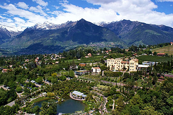 Merano, Dolomites, clouds, italy, sky, forests, alps, houses, village, tree HD wallpaper