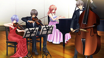 Music Band, musician, viola, cute, cello, dress, band, team, music, piano, group, male, female, handsome, sexy, hot, anime girl, boy, anime, gown, guy HD wallpaper