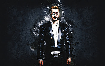 Anders Hellman, Cyberpunk 2077, blue stone background, Cyberpunk 2077 Characters, Anders Hellman Cyberpunk, Anders Hellman character HD wallpaper