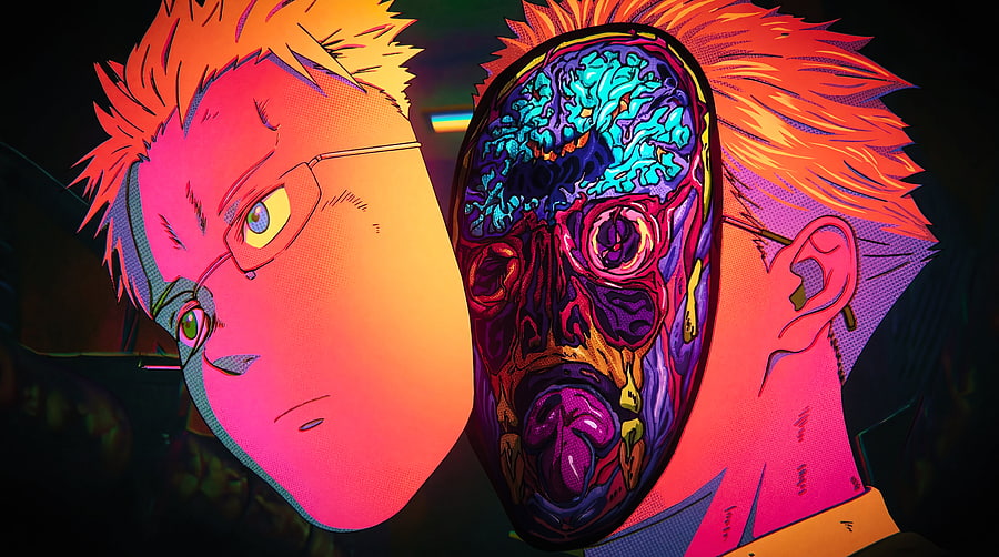 Dorohedoro season 2 - Shin skull Split chroma colored abstract, Dorohedoro, Skull, Anime HD wallpaper