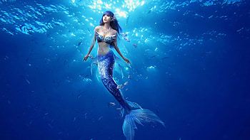 Mermaid, blue, frumusete, asian, girl, summer, fantasy, underwater, water, vara, siren HD wallpaper