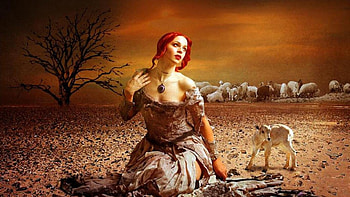 •ღ✿ღ•, desert, fantasy, fantasy girl, sheep HD wallpaper
