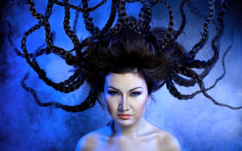 Creative hairstyle, hairstyle, model, face, woman, artistic HD wallpaper