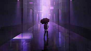 Will It Rain, rain, umbrella, alone, artist, artwork, digital-art, artstation HD wallpaper