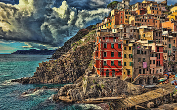 Riomaggiore, Cinque Terre, Ligurian Sea, Ligurian coast, Riomaggiore cityscape, summer, coast, Liguria, Italy HD wallpaper