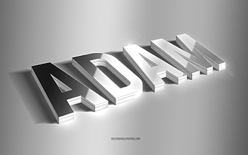 Adam, silver 3d art, gray background, with names, Adam name, Adam greeting card, 3d art, with Adam name HD wallpaper