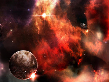 Steller dreams, mist, earth, shining, red, clouds, space, stars, orange HD wallpaper
