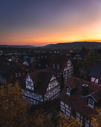 Cities, Sunset, Architecture, Twilight, City, Building, View From Above, Dusk HD phone wallpaper