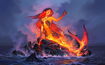 Lava-Mermaid, Mermaid, CG, Fantasy, Lava HD wallpaper