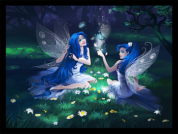 Midnight Spel, night, blue, abstract, fantasy, fairies, lovely, dark, nice HD wallpaper