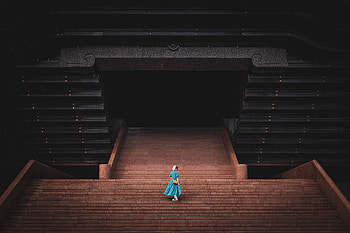 Architecture, Building, View From Above, Miscellanea, Miscellaneous, Girl, Stairs, Ladder HD wallpaper
