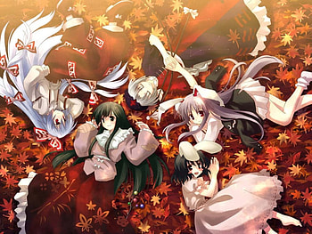 autumn resting, cute, touhou, frends, nice HD wallpaper