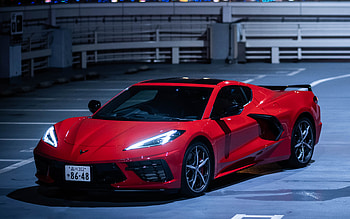 Chevrolet Corvette Stingray, headlights, JP-spec, 2021 cars, supercars, night, Chevrolet Corvette C8, 2021 Chevrolet Corvette, red Corvette, american cars, Chevrolet HD wallpaper
