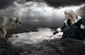 Nice to meet you, river, girl, wolf, nice HD wallpaper