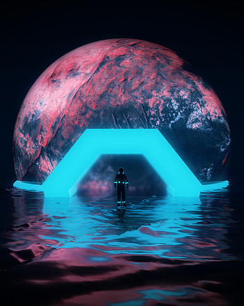 Water, Miscellanea, Miscellaneous, Neon, Planet, Astronaut HD phone wallpaper