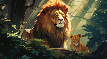 Majestic Lion and Cub AI Art, AI Art, Animal, lion HD wallpaper