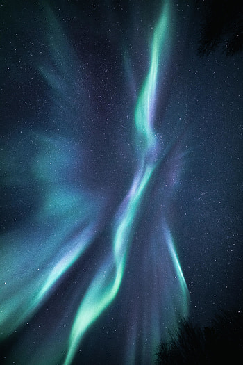 Sky, blue-green lights, night HD phone wallpaper