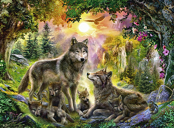 Wolf Family, Wolf, paint, art, Family HD wallpaper
