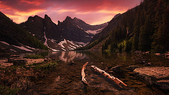 Lake Agnes, Alberta, canada, sunset, landscape, banff, colors, sky, mountains HD wallpaper