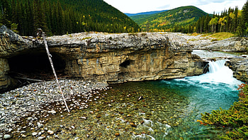 Elbow falls, Alberta, rocks, river, hills, autumn, landscape, canada, stones HD wallpaper