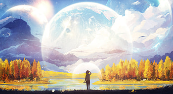 Anime Girl Big Moon Planet , anime-girl, anime, artist, artwork, digital-art HD wallpaper