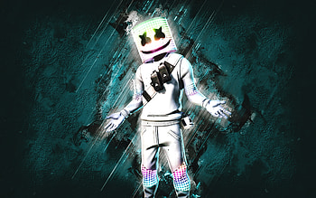 Fortnite Reactive Marshmello Skin, Fortnite, main characters, blue stone background, Reactive Marshmello, Fortnite skins, Reactive Marshmello Skin, Reactive Marshmello Fortnite, Fortnite characters HD wallpaper