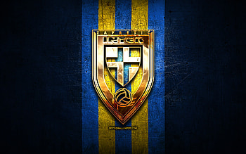 Inter Zapresic FC, golden logo, HNL, blue metal background, football, croatian football club, Inter Zapresic logo, soccer, NK Inter Zapresic HD wallpaper