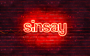 Sinsay red logo, , red brickwall, Sinsay logo, brands, Sinsay neon logo, Sinsay HD wallpaper