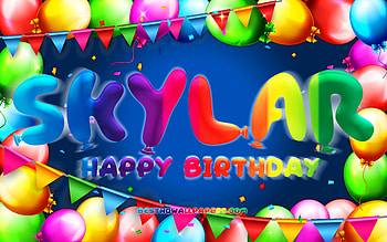Happy Birtay Skylar, , colorful balloon frame, Skylar name, blue background, Skylar Happy Birtay, Skylar Birtay, popular american male names, Birtay concept, Skylar HD wallpaper