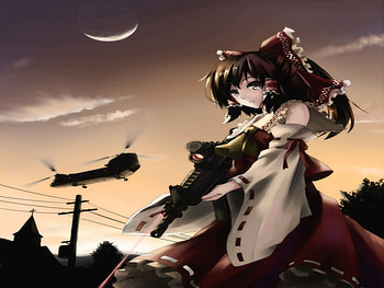 Call of Duty, night, m4 carbine, hakurei reimu, anime girl, moon, helicopter, rifle, touhou, assault rifle, female HD wallpaper