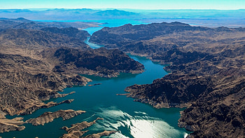 Lake Mead aerial, Hoover Dam, Water desk HD wallpaper
