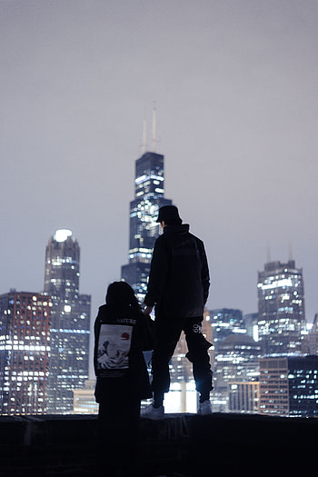 Love, Dark, Couple, Pair, Night City, Overview, Review, Skyscrapers, Roof HD phone wallpaper