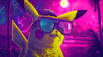 Cool Pikachu for, Pokemon, Pikachu, neon art, sunglasses, tropical HD wallpaper