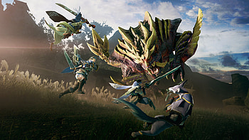 Monster Hunter Rise - Key Art, video game, Monster Hunter Rise, monster, battle, fantasy HD wallpaper